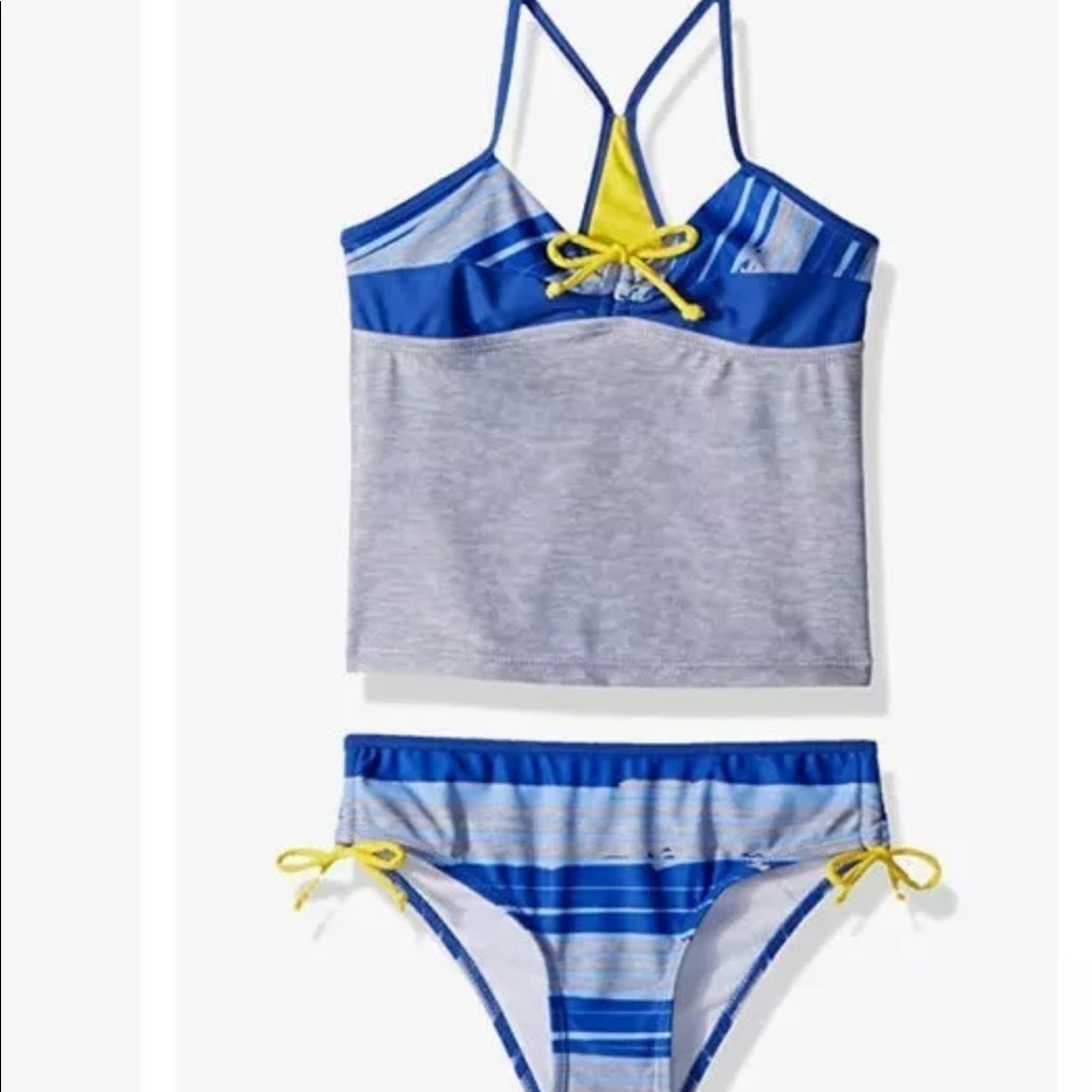 NEW Big Chill Girls Swimsuit Blue Tankini 2 Piece UPF 50 UV Protection Size 4
